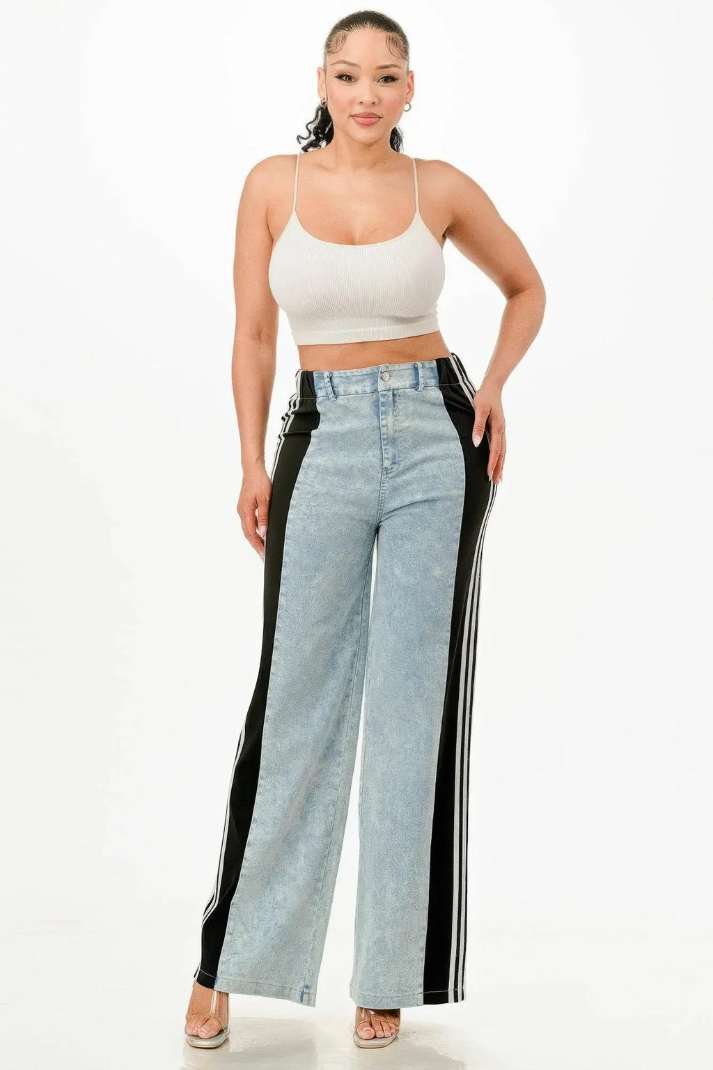 Clean Line Wide Leg Crayola Jeans With Stripe Detail - IVORYNN