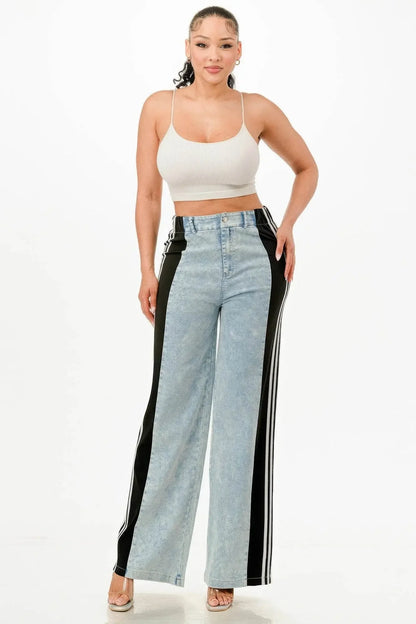 Clean Line Wide Leg Crayola Jeans With Stripe Detail - IVORYNN
