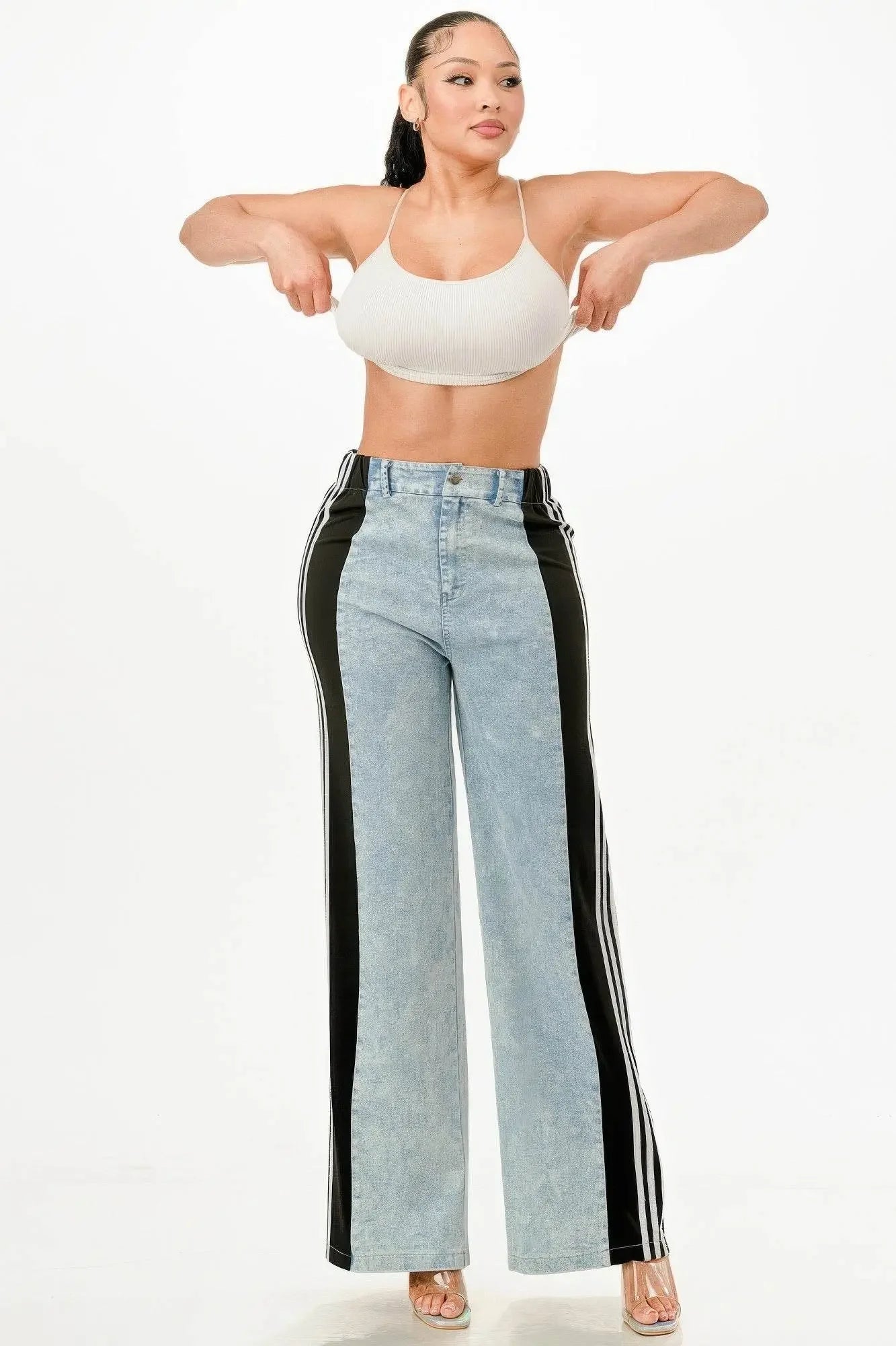 Clean Line Wide Leg Crayola Jeans With Stripe Detail - IVORYNN