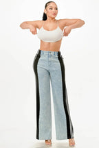 Clean Line Wide Leg Crayola Jeans With Stripe Detail - IVORYNN