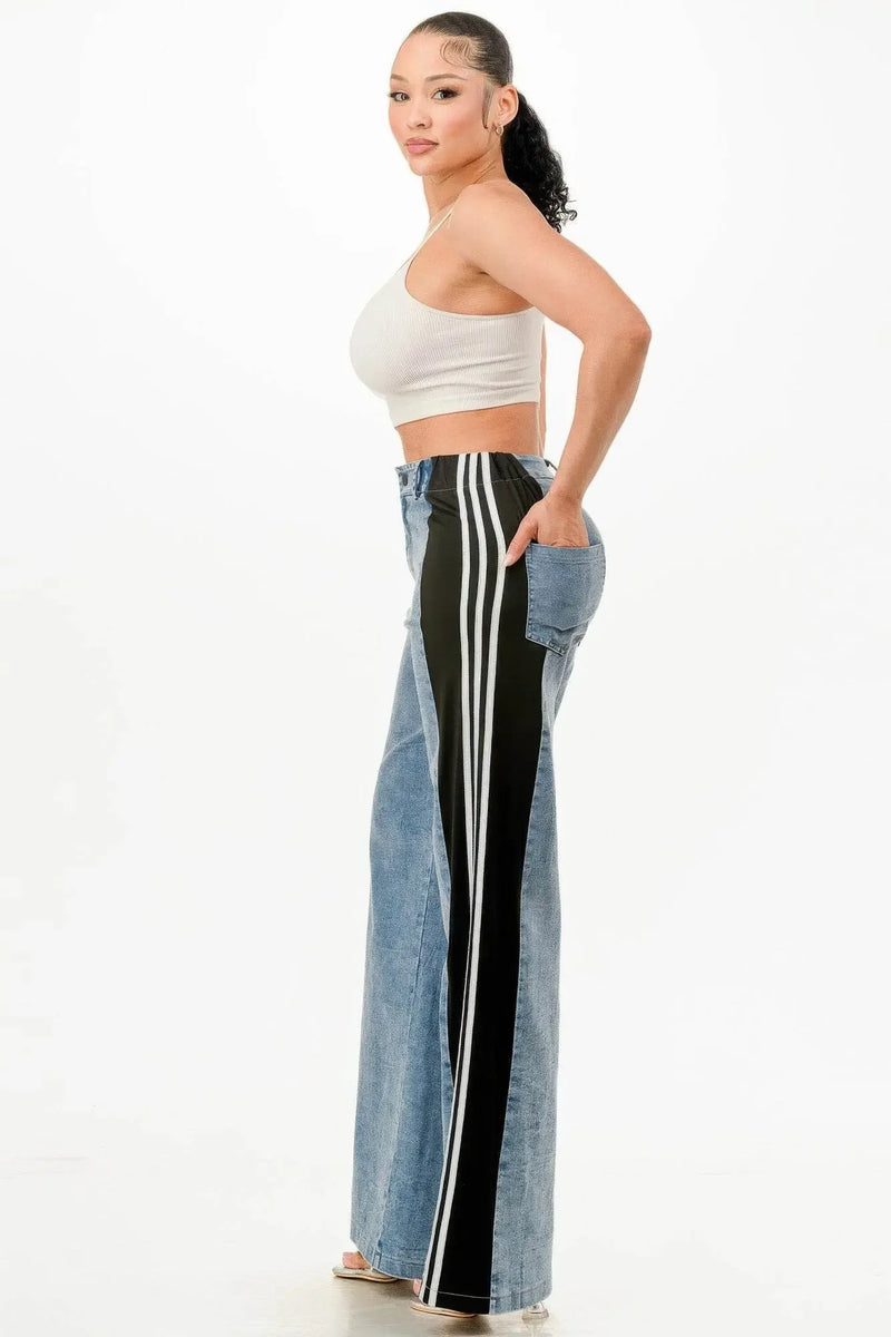 Clean Line Wide Leg Crayola Jeans With Stripe Detail - IVORYNN