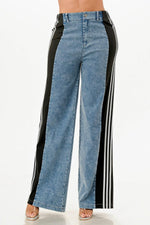 Clean Line Wide Leg Slate Gray Jeans With Stripe Detail - IVORYNN