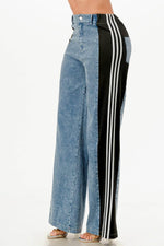 Clean Line Wide Leg Slate Gray Jeans With Stripe Detail - IVORYNN