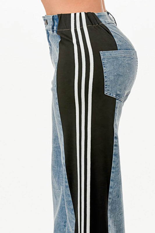 Clean Line Wide Leg Slate Gray Jeans With Stripe Detail