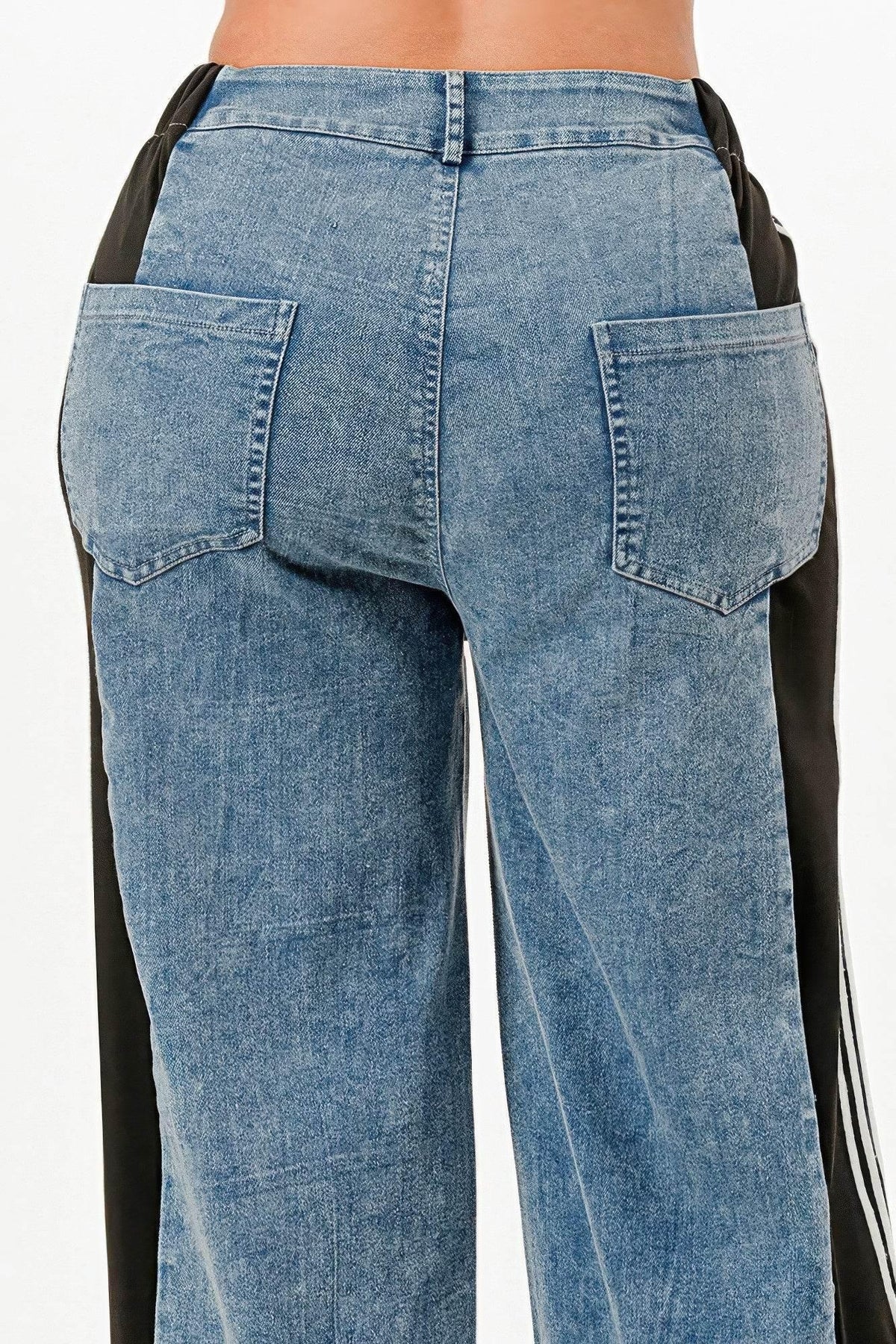 Clean Line Wide Leg Slate Gray Jeans With Stripe Detail - IVORYNN