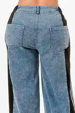 Clean Line Wide Leg Slate Gray Jeans With Stripe Detail - IVORYNN