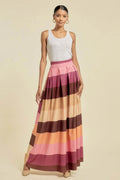 Color Block Maxi Long Skirt With Pockets - IVORYNN