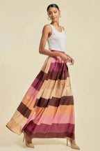 Color Block Maxi Long Skirt With Pockets - IVORYNN