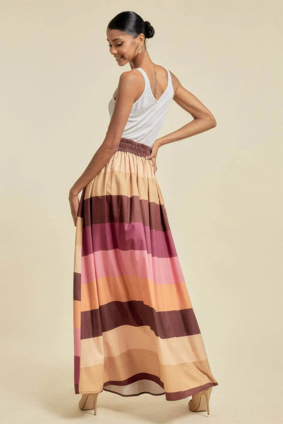 Color Block Maxi Long Skirt With Pockets - IVORYNN