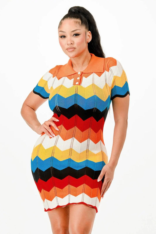Colorful African Type Knit Mini Dress
