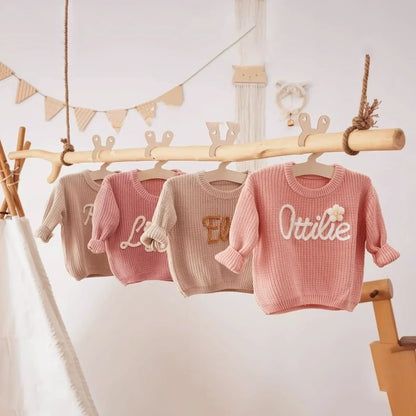 Cotton Hand embroidered Name Baby Sweater - IVORYNN