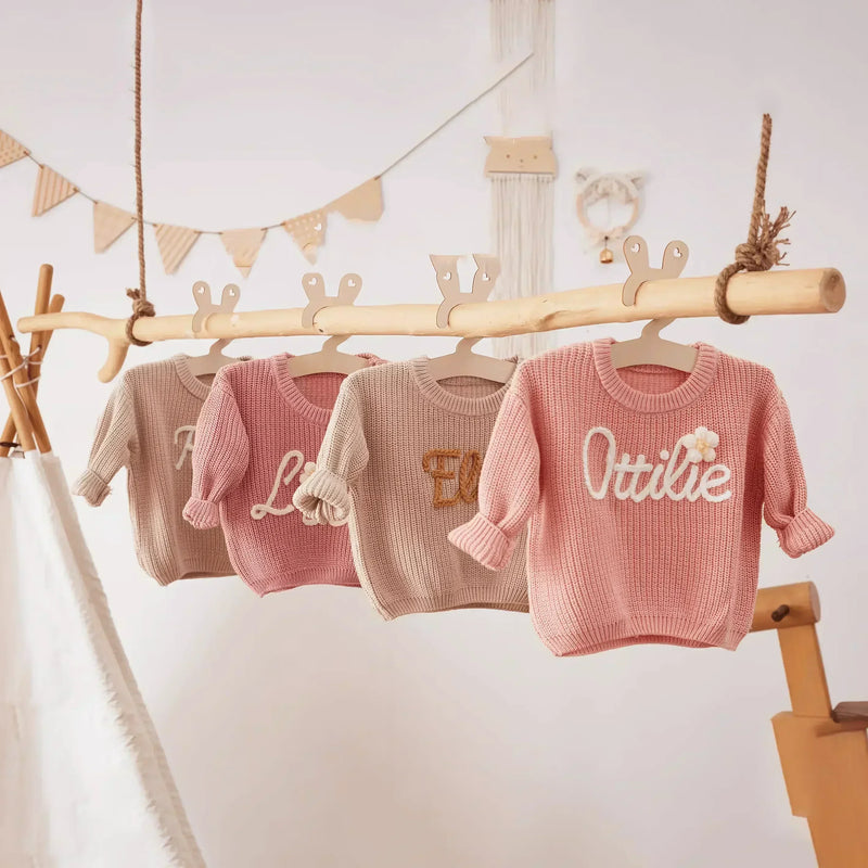 Cotton Hand embroidered Name Baby Sweater - IVORYNN