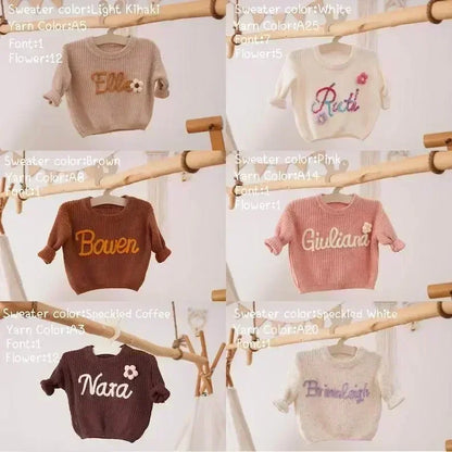 Cotton Hand embroidered Name Baby Sweater - IVORYNN