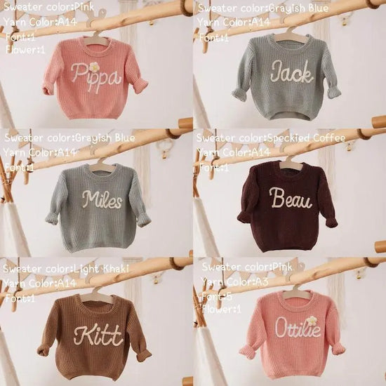 Cotton Hand embroidered Name Baby Sweater - IVORYNN