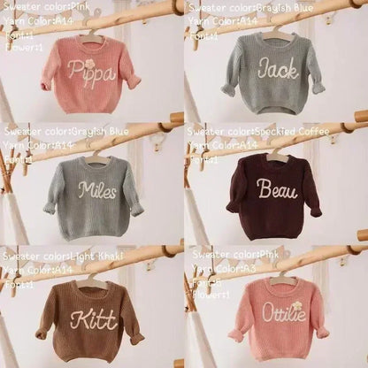 Cotton Hand embroidered Name Baby Sweater - IVORYNN