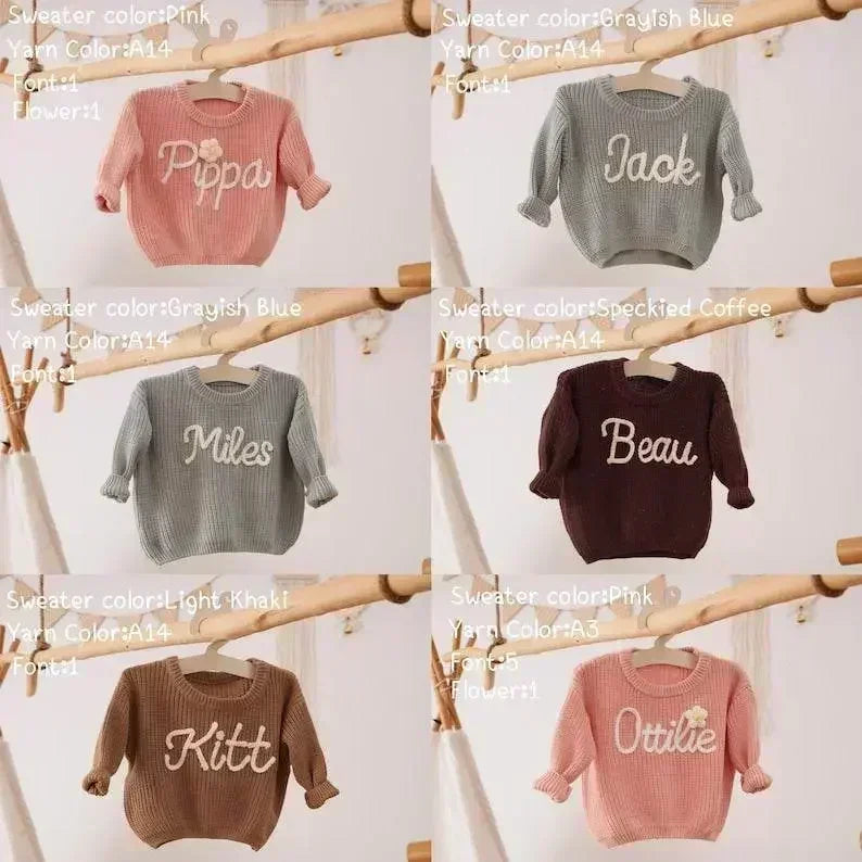 Cotton Hand embroidered Name Baby Sweater - IVORYNN