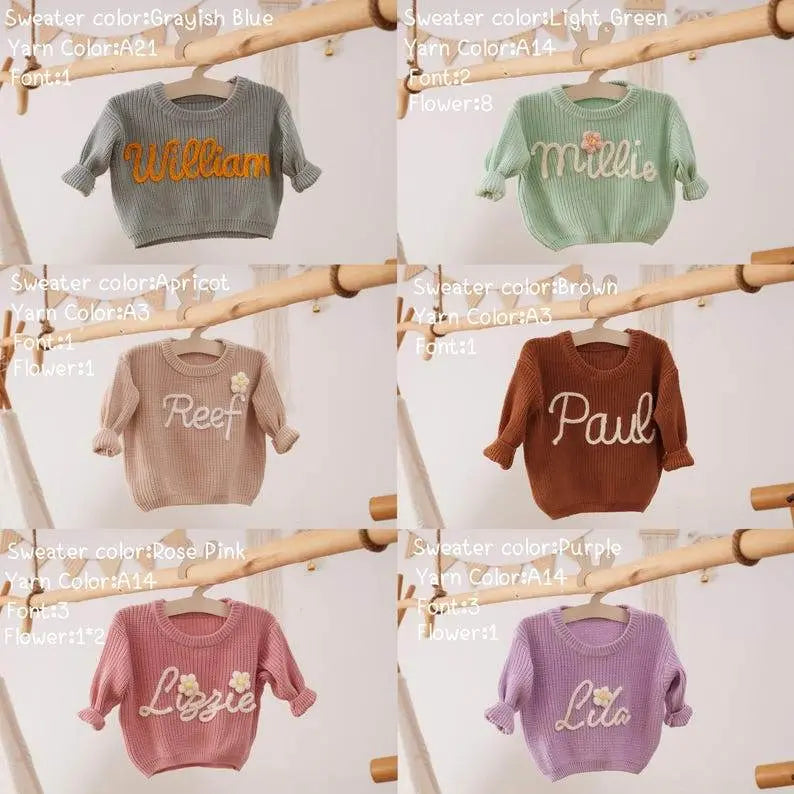 Cotton Hand embroidered Name Baby Sweater - IVORYNN