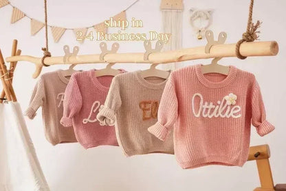 Cotton Hand embroidered Name Baby Sweater - IVORYNN