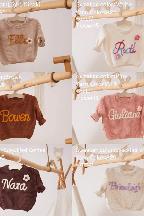 Cotton Hand embroidered Name Baby Sweater - IVORYNN