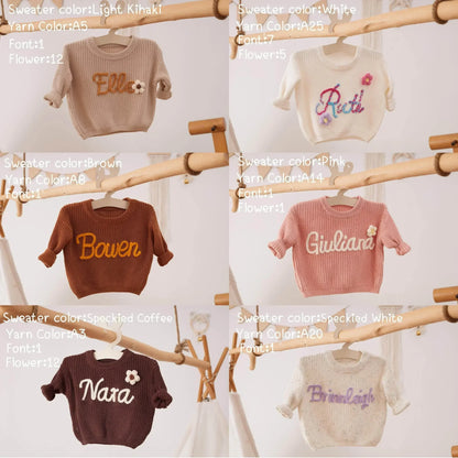 Cotton Hand embroidered Name Baby Sweater - IVORYNN
