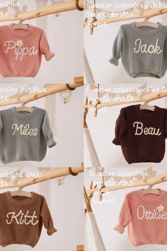 Cotton Hand embroidered Name Baby Sweater - IVORYNN