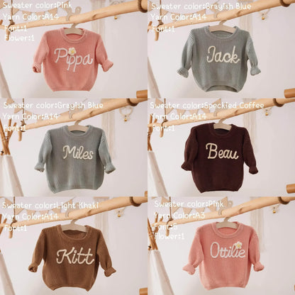 Cotton Hand embroidered Name Baby Sweater - IVORYNN