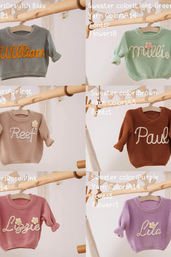 Cotton Hand embroidered Name Baby Sweater - IVORYNN
