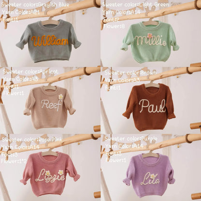 Cotton Hand embroidered Name Baby Sweater - IVORYNN