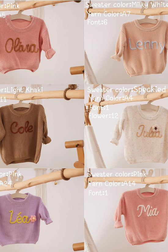 Cotton Hand embroidered Name Baby Sweater - IVORYNN