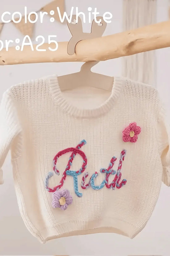 Cotton Hand embroidered Name Baby Sweater - IVORYNN