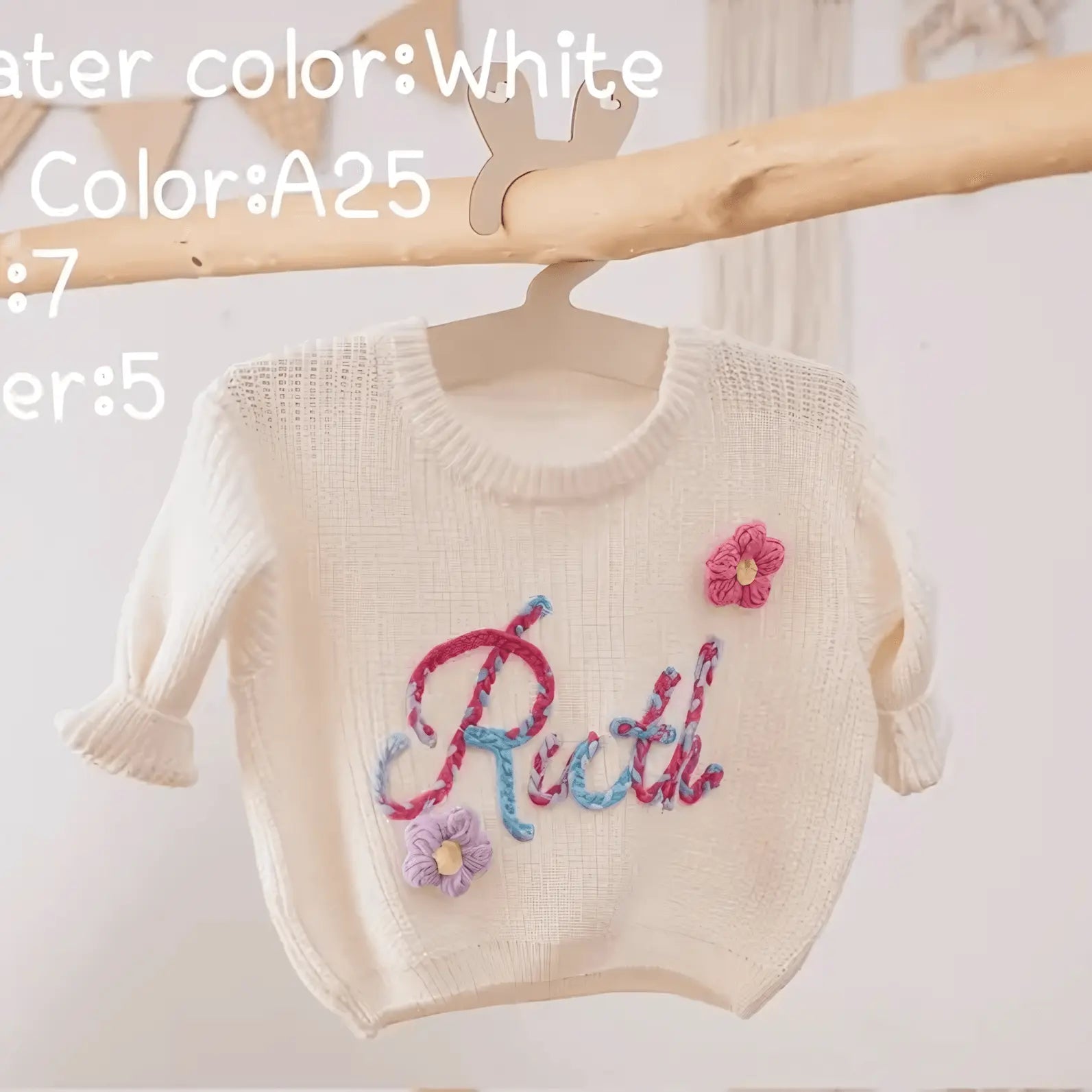 Cotton Hand embroidered Name Baby Sweater - IVORYNN