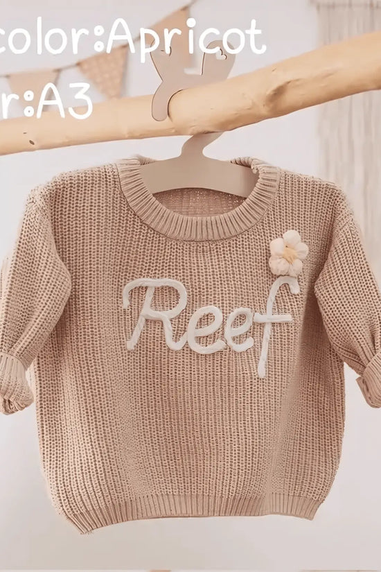 Cotton Hand embroidered Name Baby Sweater - IVORYNN