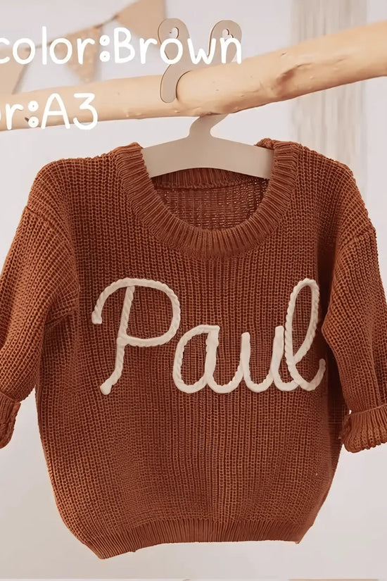 Cotton Hand embroidered Name Baby Sweater - IVORYNN
