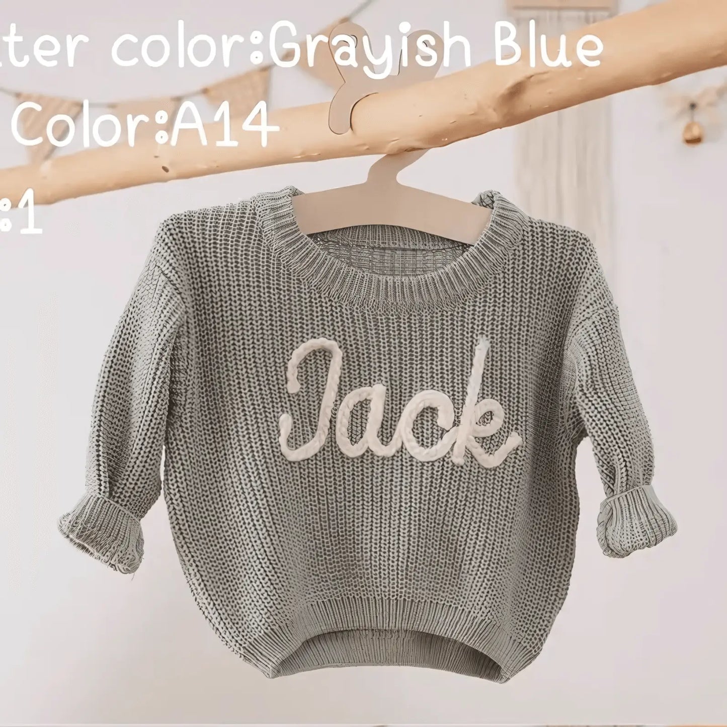 Cotton Hand embroidered Name Baby Sweater - IVORYNN