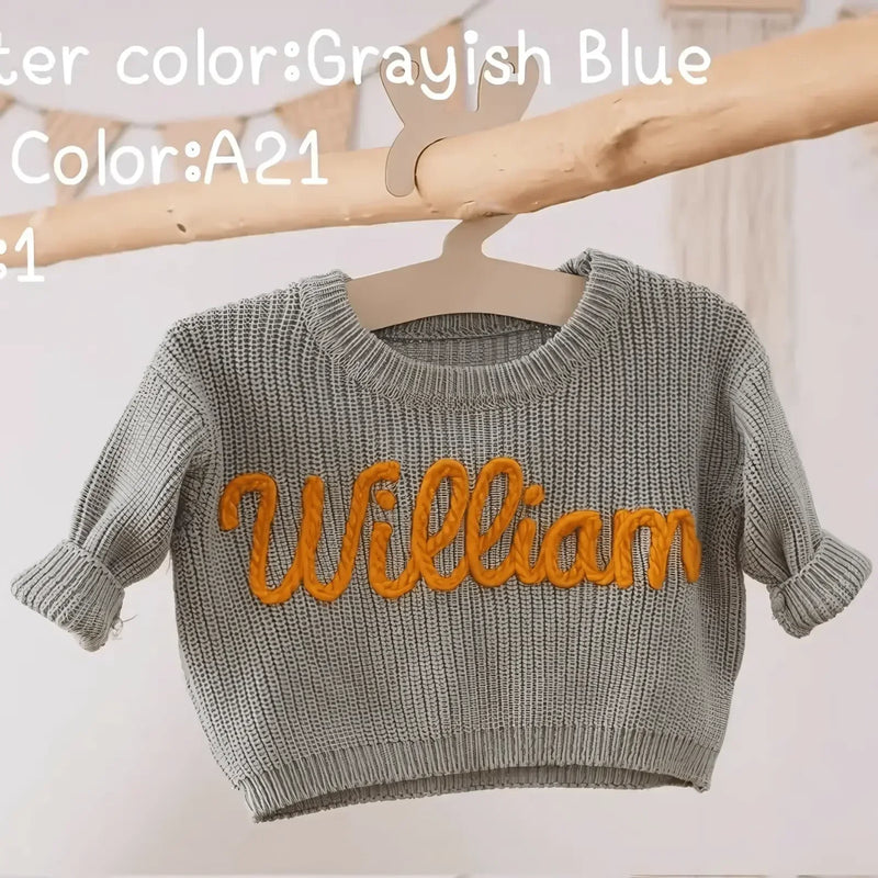 Cotton Hand embroidered Name Baby Sweater - IVORYNN
