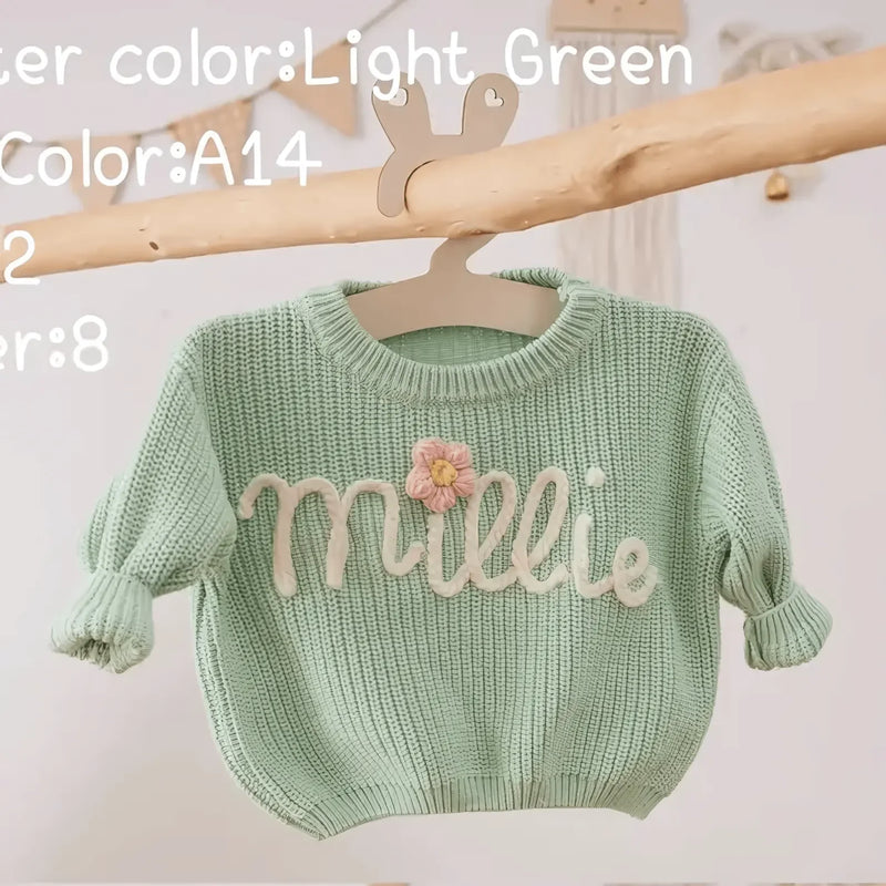 Cotton Hand embroidered Name Baby Sweater - IVORYNN