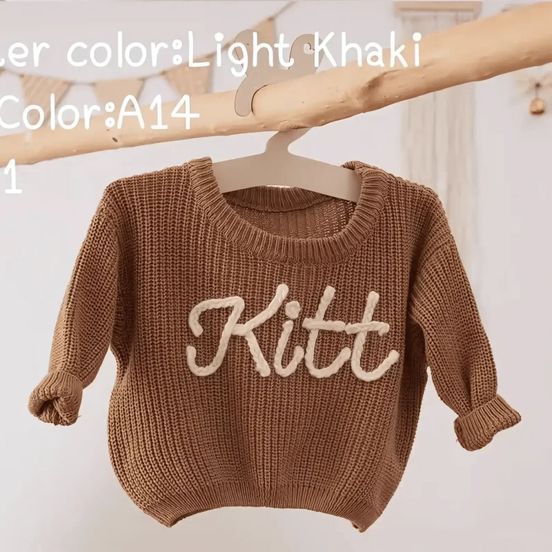Cotton Hand embroidered Name Baby Sweater - IVORYNN