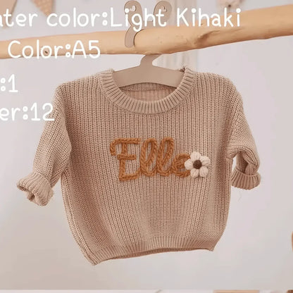 Cotton Hand embroidered Name Baby Sweater - IVORYNN