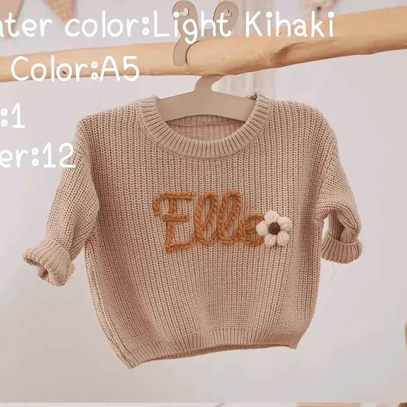 Cotton Hand embroidered Name Baby Sweater - IVORYNN