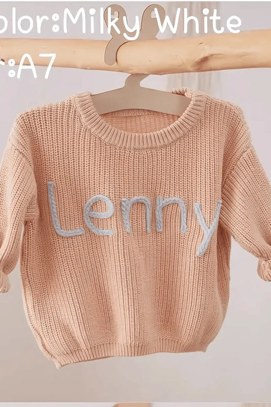 Cotton Hand embroidered Name Baby Sweater - IVORYNN