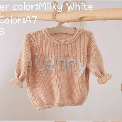Cotton Hand embroidered Name Baby Sweater - IVORYNN