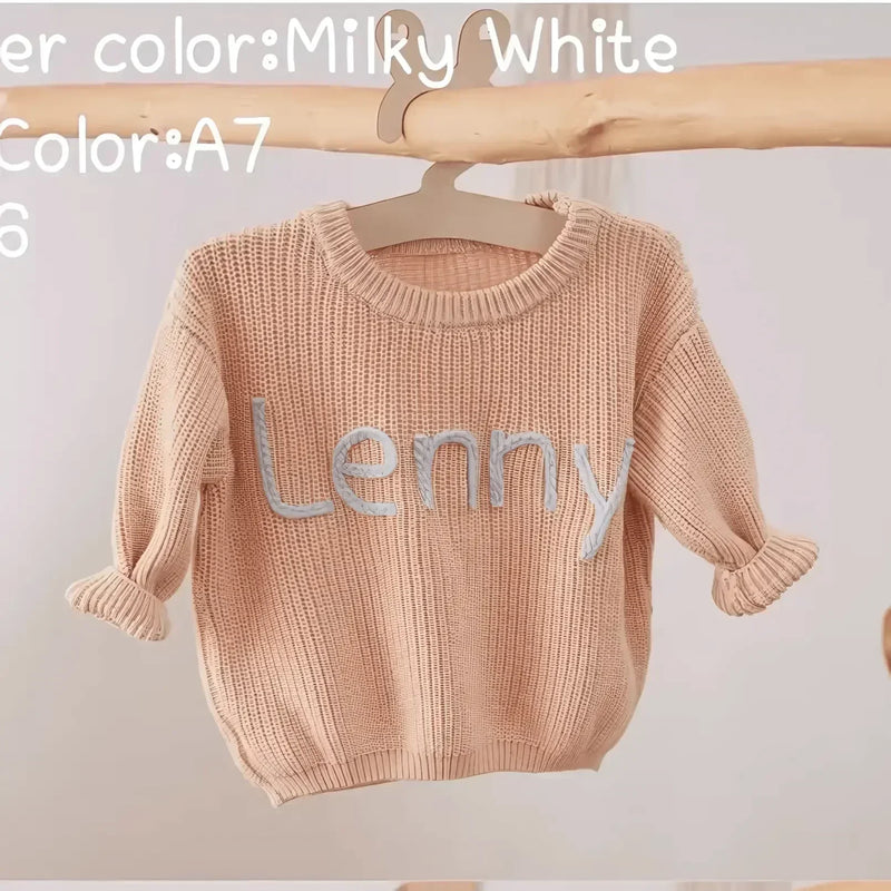 Cotton Hand embroidered Name Baby Sweater - IVORYNN