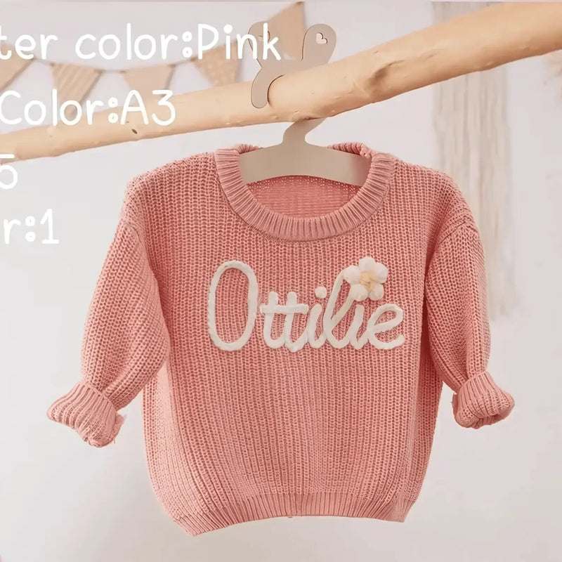 Cotton Hand embroidered Name Baby Sweater - IVORYNN