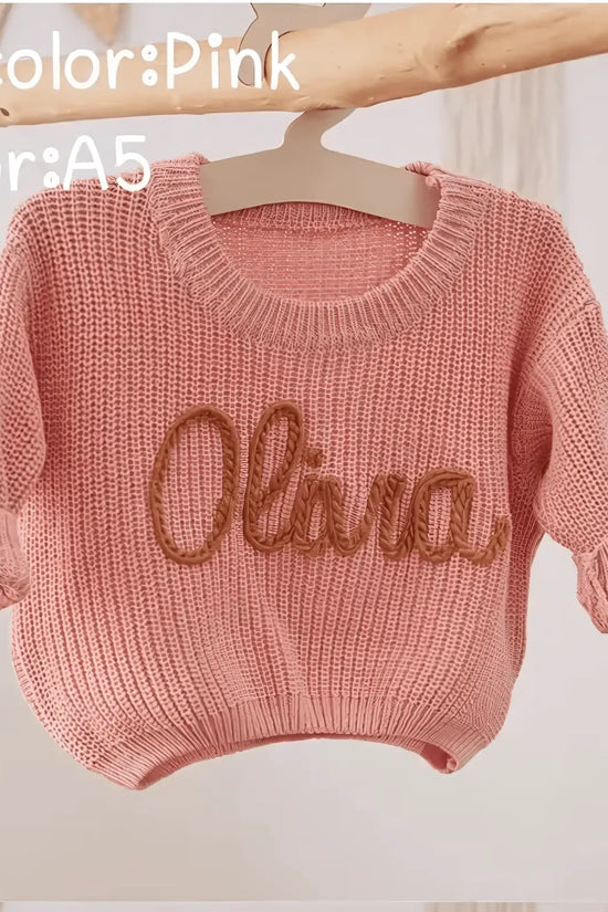 Cotton Hand embroidered Name Baby Sweater - IVORYNN