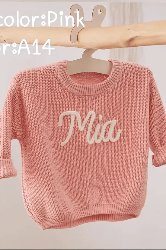 Cotton Hand embroidered Name Baby Sweater - IVORYNN