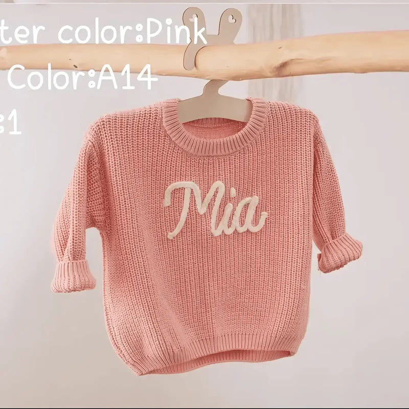 Cotton Hand embroidered Name Baby Sweater - IVORYNN