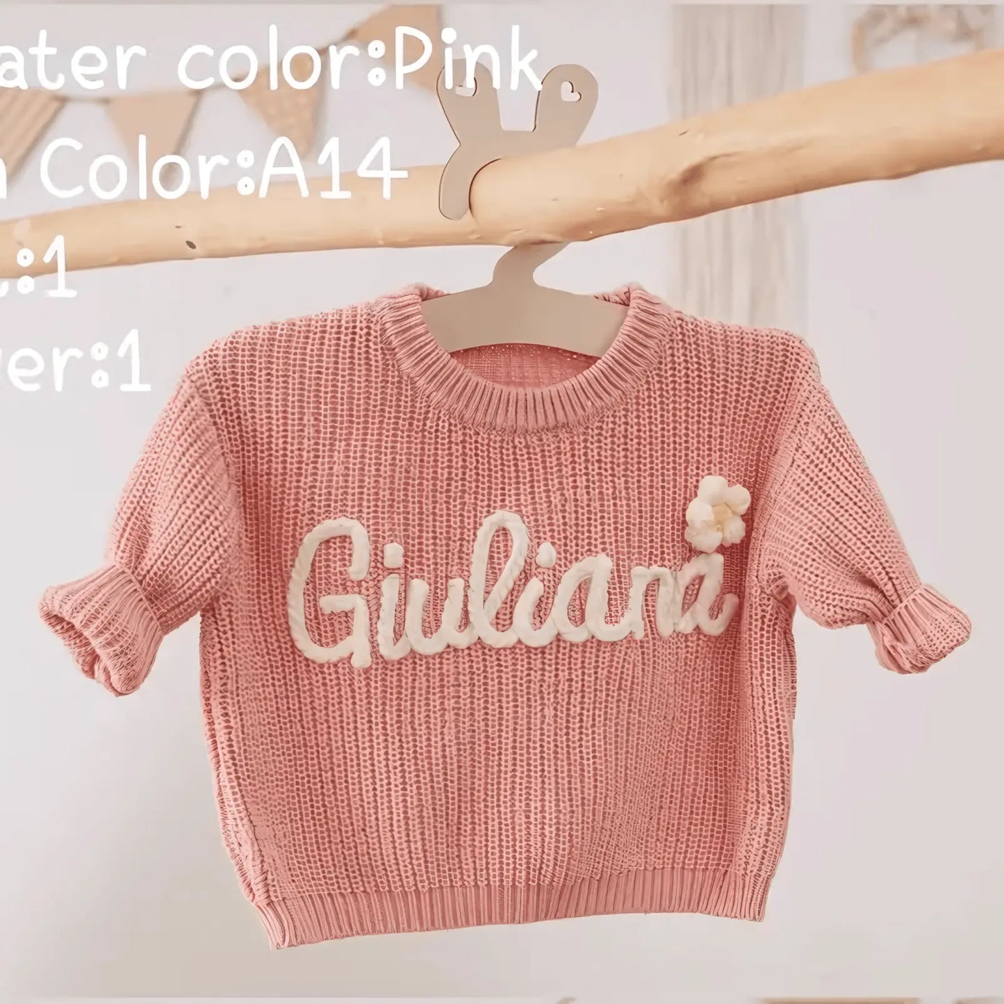 Cotton Hand embroidered Name Baby Sweater - IVORYNN