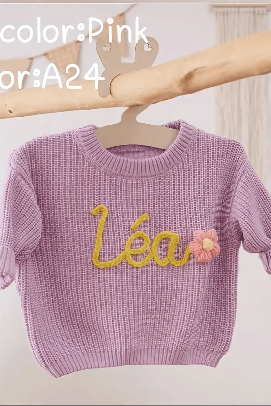 Cotton Hand embroidered Name Baby Sweater - IVORYNN