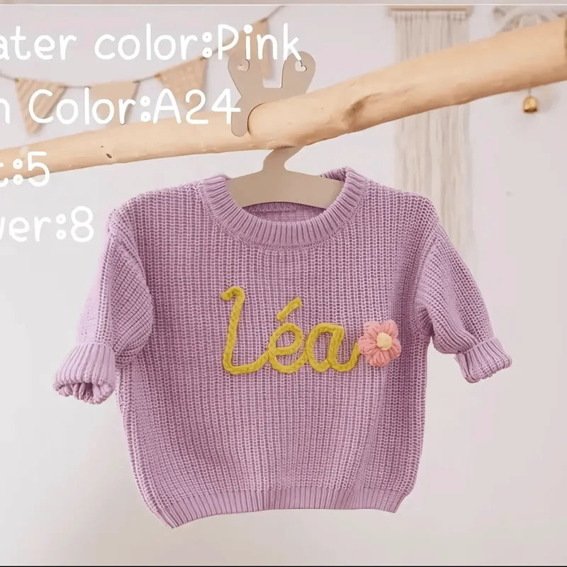 Cotton Hand embroidered Name Baby Sweater - IVORYNN