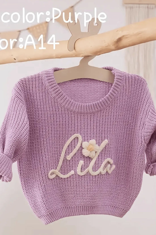Cotton Hand embroidered Name Baby Sweater - IVORYNN
